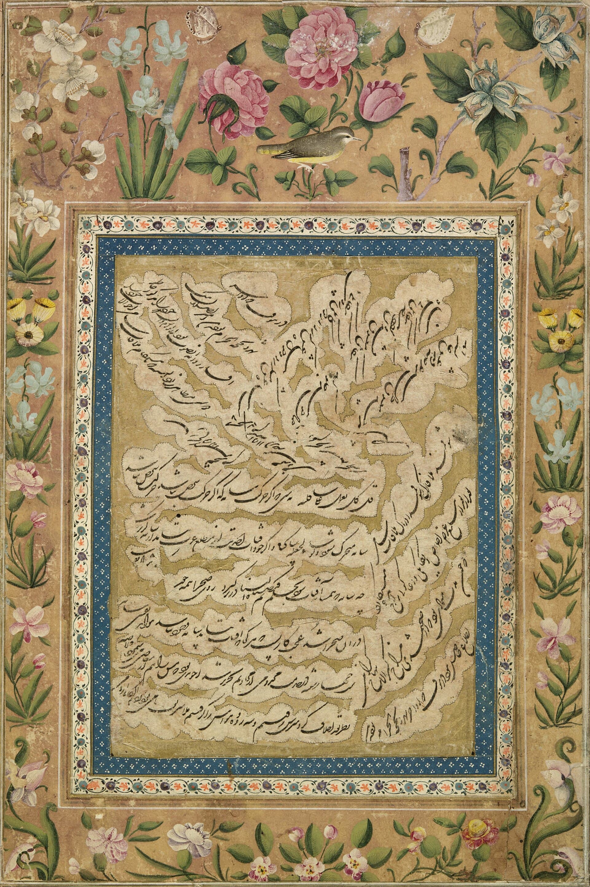خوشنویسی شکسته‌نستعلیق با حاشیه گل و بوته